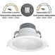 Quartz Matte Powder White Recessed LED Downlight, Selectable Lumens, Selectable CCT