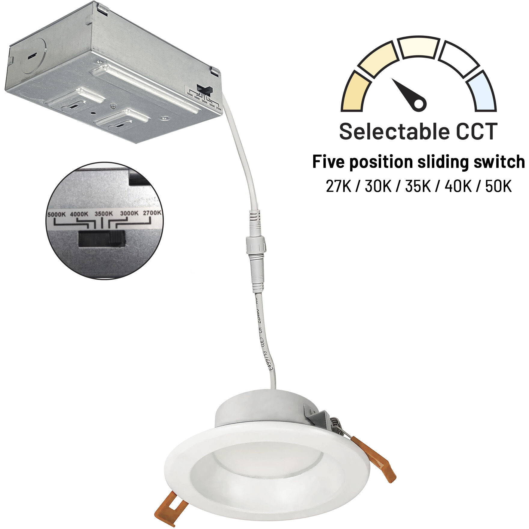 Theia Matte Powder White Recessed Downlight, Selectable CCT