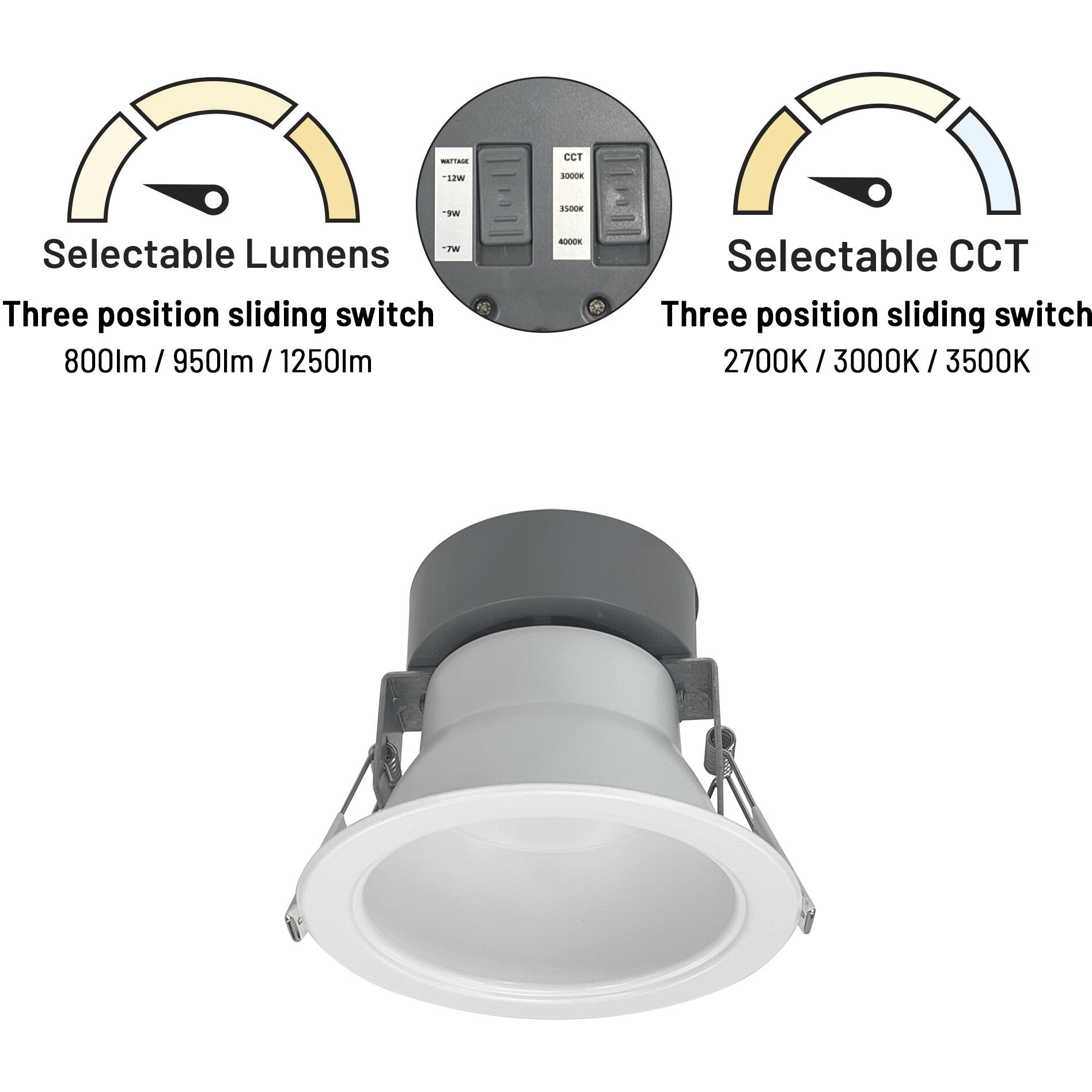 Quartz Matte Powder White Recessed LED Downlight, Selectable Lumens, Selectable CCT