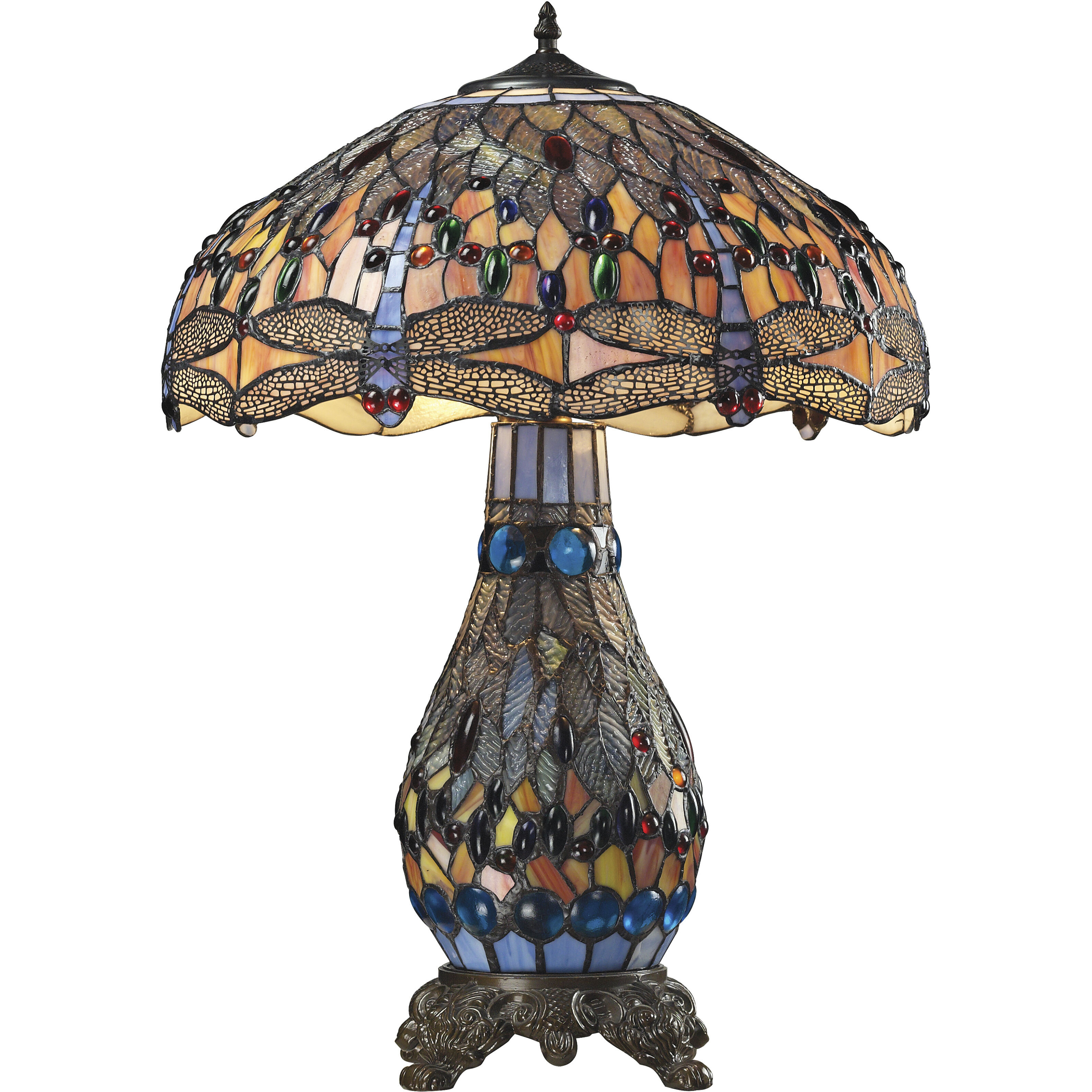 Dragonfly 26 inch 60 watt Tiffany Glass Table Lamp Portable Light