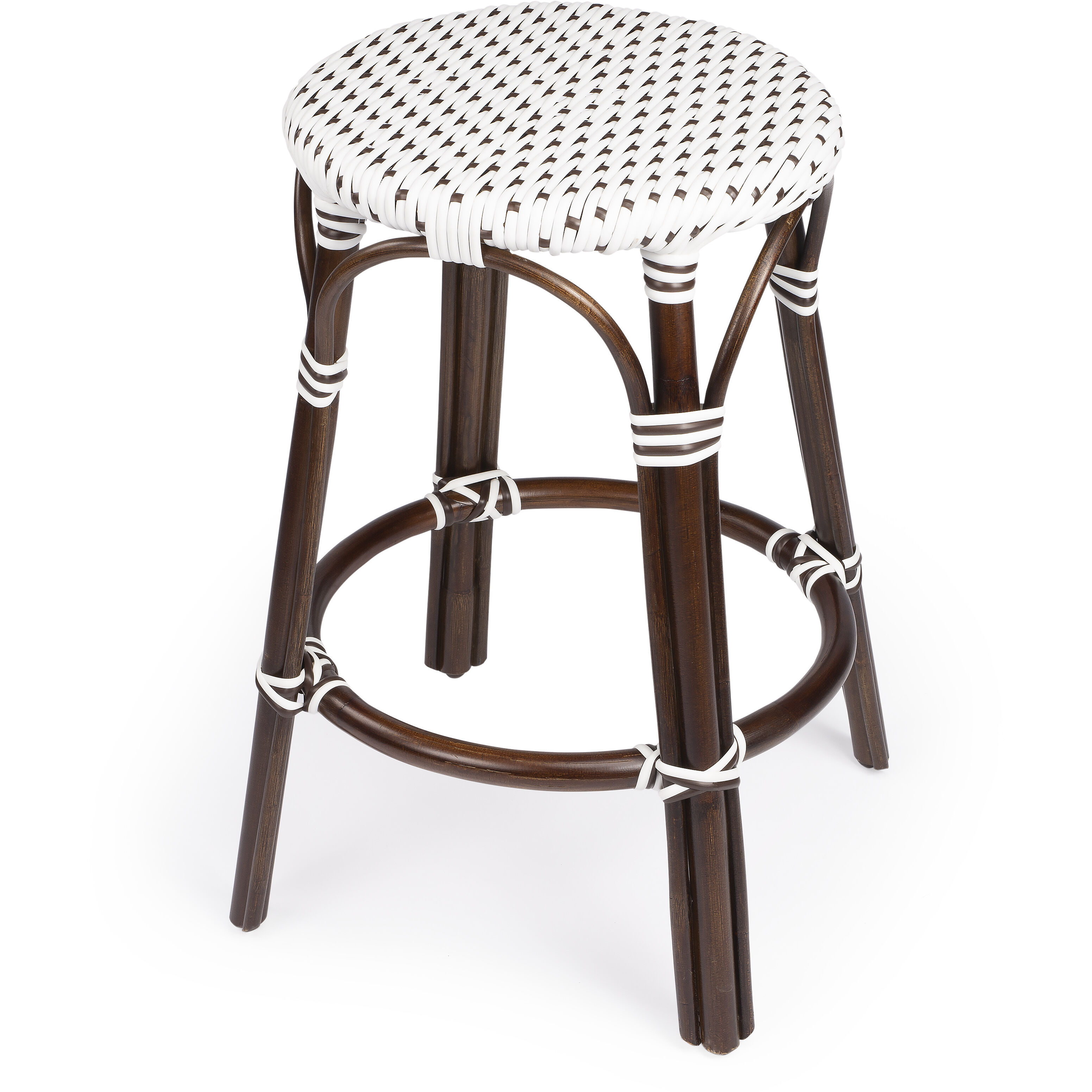 Tobias Brown & White Rattan Bar Stool