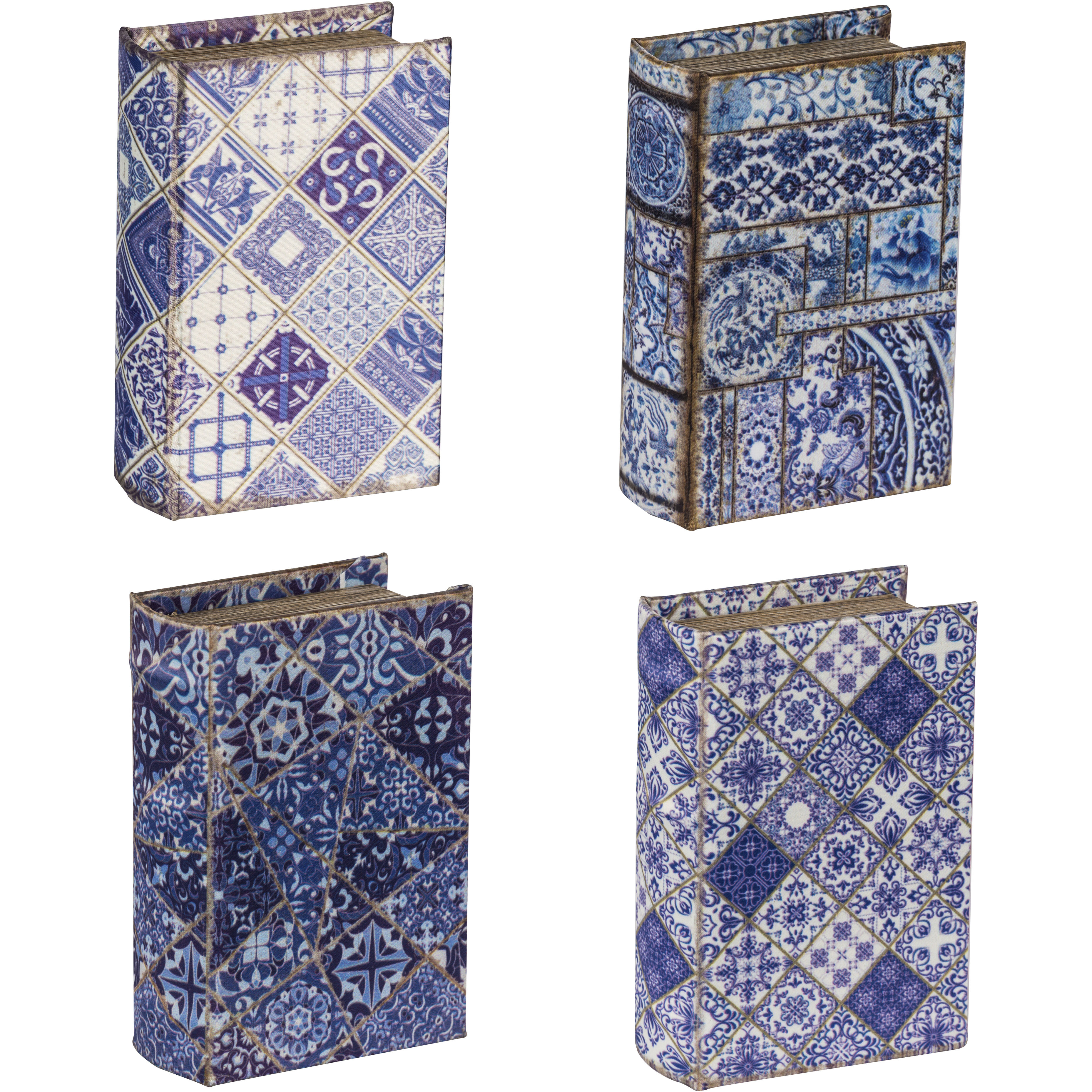 Book 3.7 inch Blue and White Book Box, Set of 4