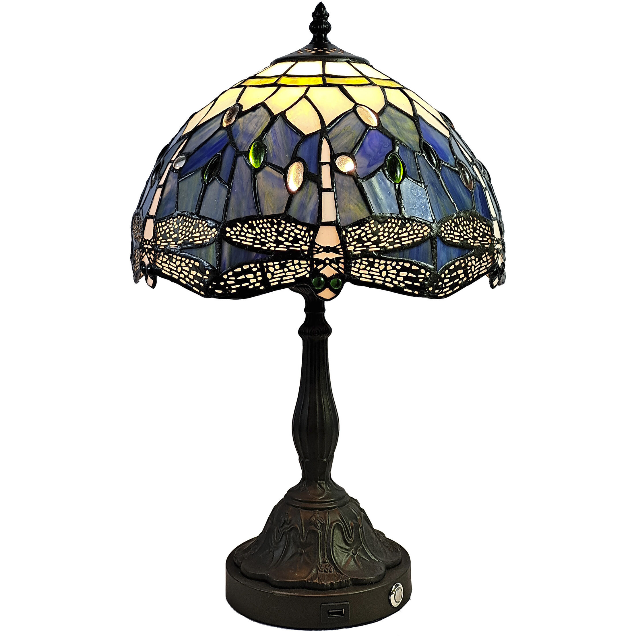 Jordan Dragonfly 19 inch 60.00 watt Tiffany Bronze Table Lamp with USB Port Portable Light