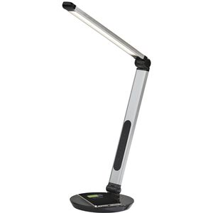 Rodney 26.5 inch 6 watt Matte Silver and Glossy Black LED Multi-Function Desk Lamp Portable Light in Brushed Steel, with AdessoCharge Wireless Charging Pad and USB Port, Simplee Adesso