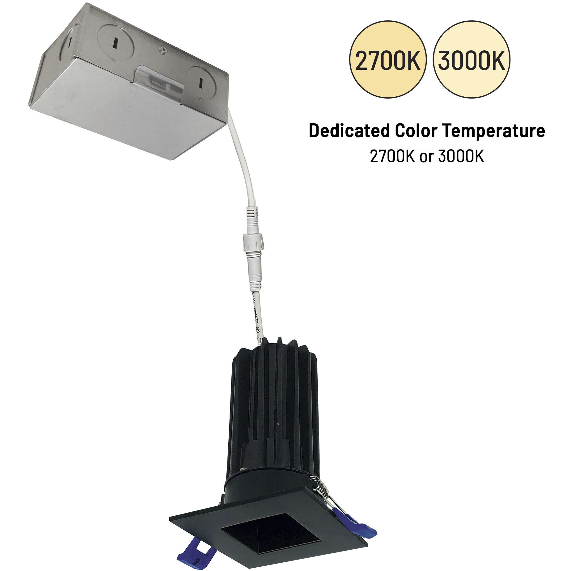 M2 Matte Black Mini Recessed Wet Location Downlight, Square Reflector