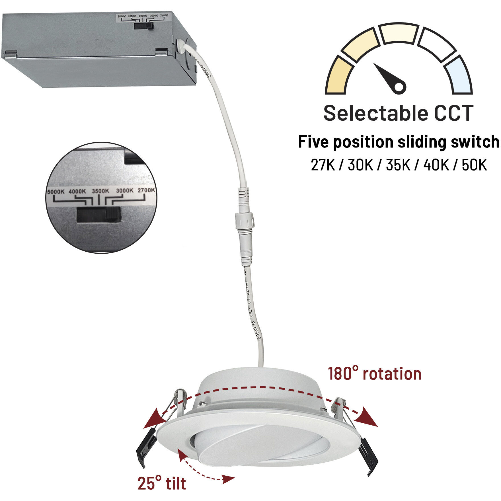 Flin Matte Powder White Recessed, Selectable CCT