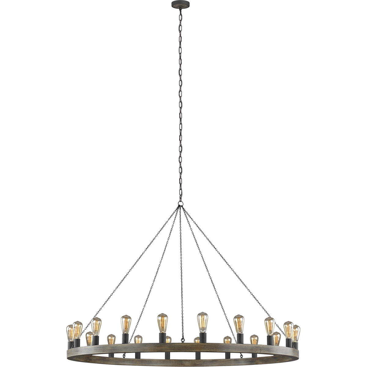 Sean Lavin Avenir 20 Light 60 inch Weathered Oak Wood / Antique Forged Iron Chandelier Ceiling Light