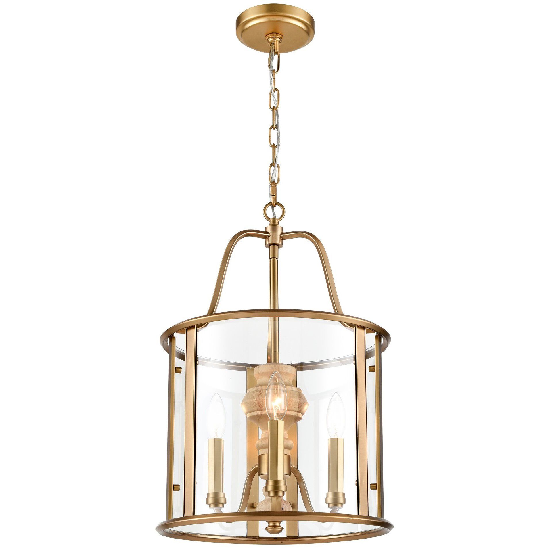 French Country 3 Light 14 inch Natural Brass Pendant Ceiling Light